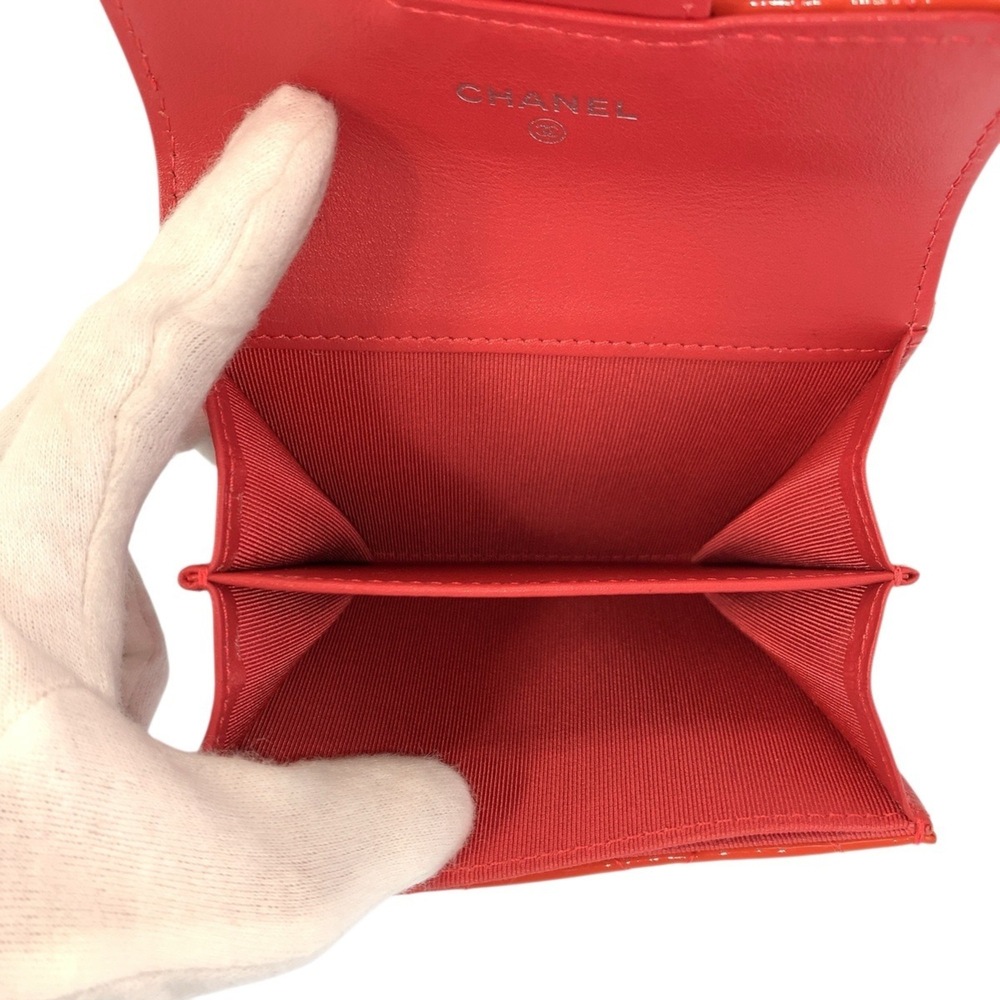CHANEL Matelassé Coco Mark Orange Patent Leather Wallet/Coin Purse/Card Case ... - Picture 5 of 9